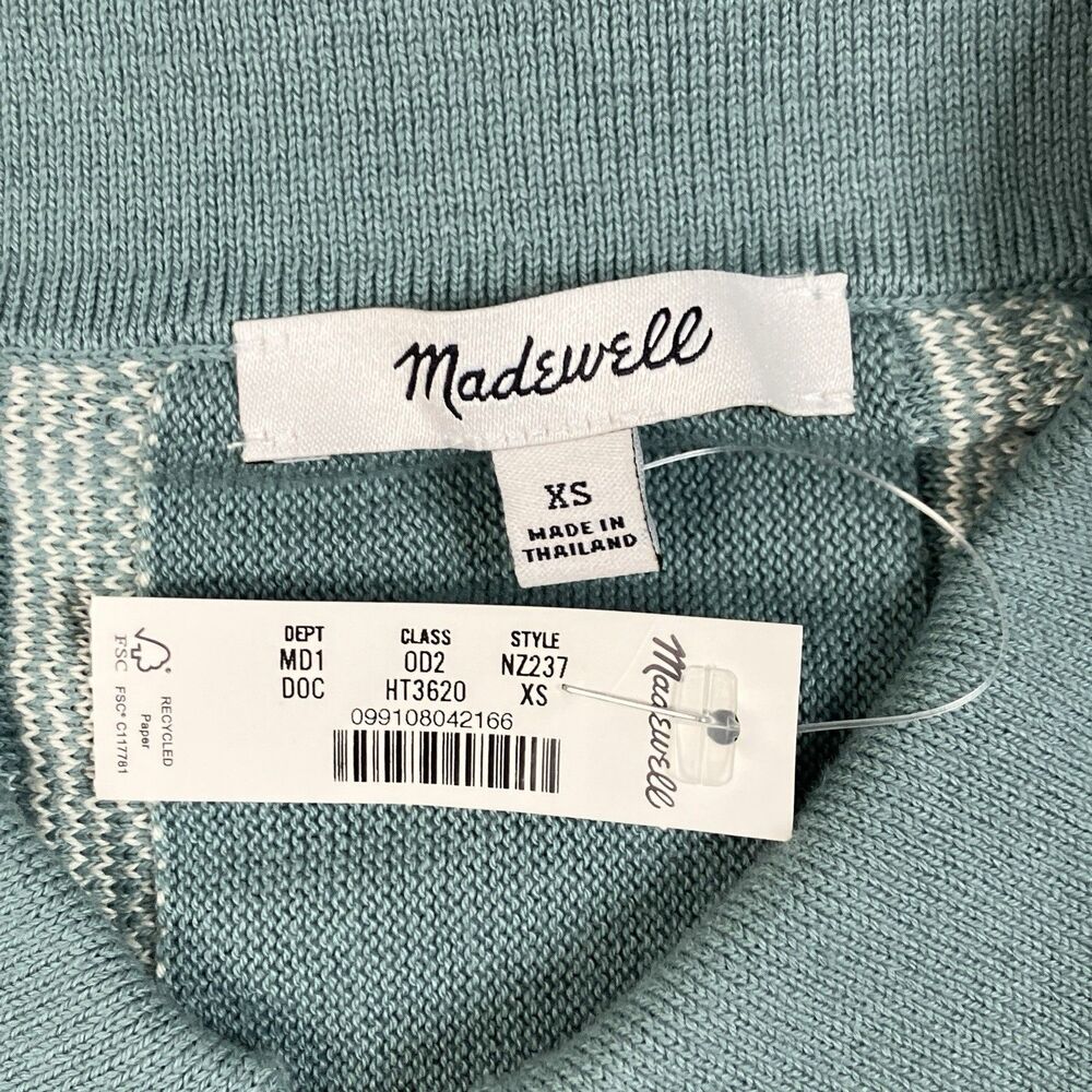 Madewell Sweater Polo Mens XS Green Striped Button Up Preppy Coastal NZ237 Nwt - Picture 7 of 10